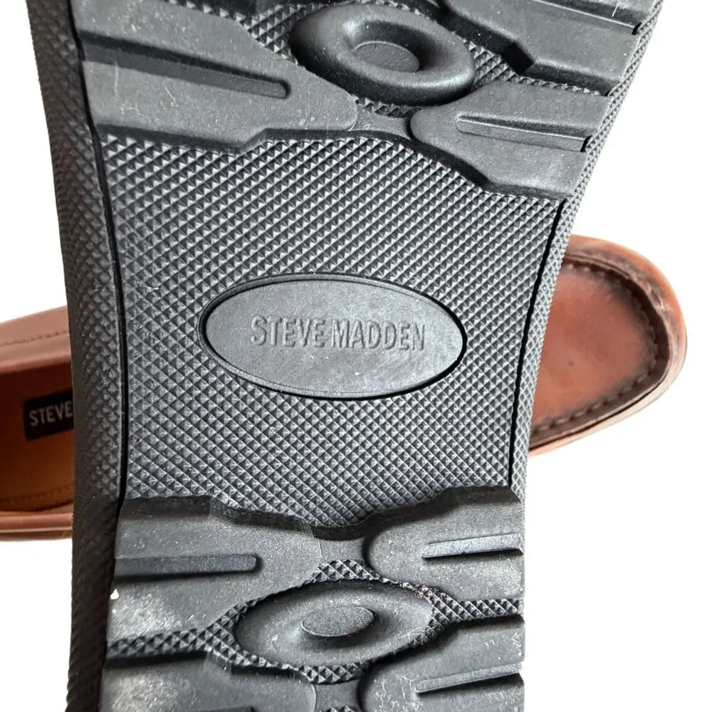 Steve Madden Kowan Driving Loafers Mens 11.5 Brown Leather Shoes Horse Bit Trim
